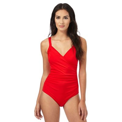 Red tummy control wrap swimsuit